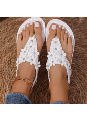 White Faux Leather Toe Post Falt Sandals | thumb picture 