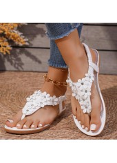 White Faux Leather Toe Post Falt Sandals | thumb picture 