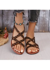 Dark Coffee Leopard Round Toe Falt Sandals | thumb picture 