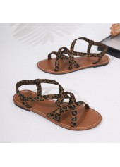 Dark Coffee Leopard Round Toe Falt Sandals | thumb picture 