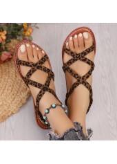Dark Coffee Leopard Round Toe Falt Sandals | thumb picture 