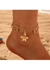 Golden Floral Design Layered Alloy Anklet