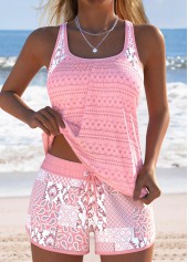 Tummy Coverage Light Pink Tribal Print Tankini Set