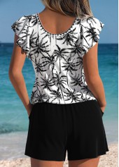 Tummy Coverage Tropical Plants Print Black One Piece Swimwear | thumb picture 
