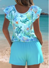 Tummy Coverage Marine Life Print Cyan One Piece Swimwear | thumb picture 