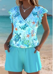 Tummy Coverage Marine Life Print Cyan One Piece Swimwear | thumb picture 