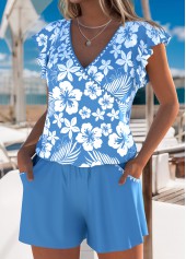 Tummy Coverage Floral Print Dusty Blue One Piece Swimwear | thumb picture 