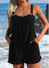 Frill Striped Black One Piece Swimdress