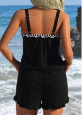 Frill Striped Black One Piece Swimdress | thumb picture 