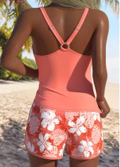 Patchwork Mid Waisted Tropical Plants Print Coral Tankini Set | thumb picture 