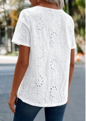 White Tummy Coverage Short Sleeve Split Neck Blouse | thumb picture 