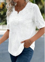 White Tummy Coverage Short Sleeve Split Neck Blouse | thumb picture 