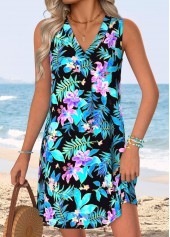 Multi Color Tummy Coverage Floral Print Short Sleeveless Dress