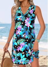 Multi Color Tummy Coverage Floral Print Short Sleeveless Dress | thumb picture 