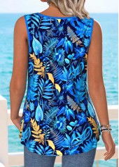 Blue Tummy Coverage Leaf Print Sleeveless Tank Top | thumb picture 