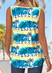 Yellow Curved Hem Tropical Plants Print Sleeveless Tank Top | thumb picture 