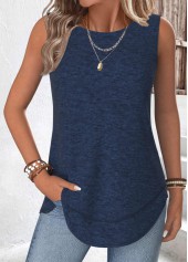 Navy Tummy Coverage Sleeveless Round Neck Tank Top