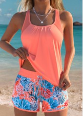 Plus Size Mid Waisted Tummy Coverage Coral Tankini Set