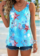 Cyan Tie Marine Life Print Strappy Tank Top | thumb picture 