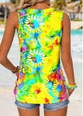 Yellow Floral Print Sleeveless V Neck Tank Top | thumb picture 
