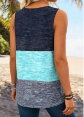 Cyan Tummy Coverage Tropical Plants Print Sleeveless Tank Top | thumb picture 