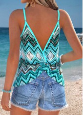 Cyan Tummy Coverage Geometric Print Strappy Tank Top