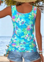 Cyan Tummy Coverage Floral Print Sleeveless Tank Top | thumb picture 