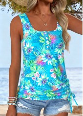 Cyan Tummy Coverage Floral Print Sleeveless Tank Top | thumb picture 