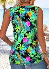 Green Tummy Coverage Tropical Plants Print Sleeveless Tank Top | thumb picture 