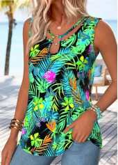 Green Tummy Coverage Tropical Plants Print Sleeveless Tank Top | thumb picture 