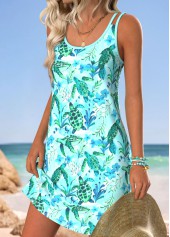 Cyan Tummy Coverage Marine Life Print Short Strappy Dress | thumb picture 
