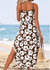 Dark Coffee Tummy Coverage Floral Print Strappy Dress | thumb picture 