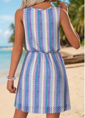 Purplish Blue Tummy Coverage Multi Stripe Print Short Dress | thumb picture 