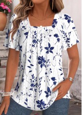 White Tummy Coverage Floral Print Short Sleeve T Shirt