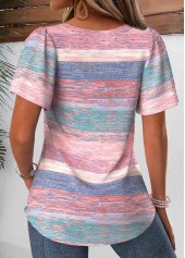 Multi Color Tummy Coverage Striped Short Sleeve T Shirt | thumb picture 