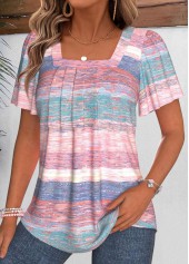 Multi Color Tummy Coverage Striped Short Sleeve T Shirt | thumb picture 