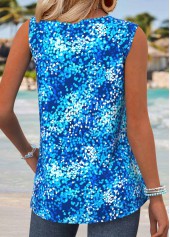 Blue Geometric Print Tummy Coverage Sleeveless Tank Top | thumb picture 