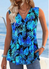 Multi Color Tummy Coverage Tropical Plants Print Tank Top