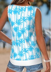 Light Blue Tummy Coverage Tropical Plants Print Tank Top | thumb picture 