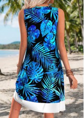 Blue Tummy Coverage Tropical Plants Print Sleeveless Dress | thumb picture 