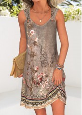 Gray Brown Tummy Coverage Random Floral Print Short Dress | thumb picture 