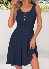Navy Tummy Coverage Short Sleeveless Round Neck Dress