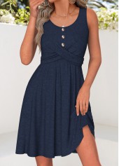 Navy Tummy Coverage Short Sleeveless Round Neck Dress | thumb picture 