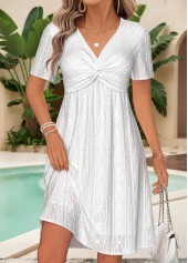 White Short Tummy Coverage V Neck Dress