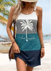 Multi Color Tummy Coverage Tropical Plants Print Short Dress | thumb picture 