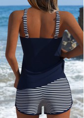 Tummy Coverage Mid Waisted Striped Navy Tankini Set | thumb picture 