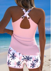 Tummy Coverage Light Pink Tropical Plants Print Tankini Set | thumb picture 
