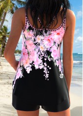 Curved Hem Mid Waisted Floral Print Pink Tankini Set | thumb picture 
