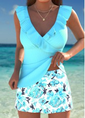 Tummy Coverage High Waisted Marine Life Print Tankini Set