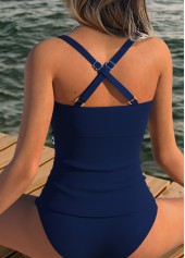 Tummy Coverage Mid Waisted Striped Navy Tankini Set | thumb picture 